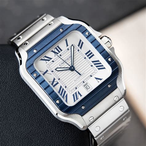 cartier santos 36 mm|cartier santos blue bezel.